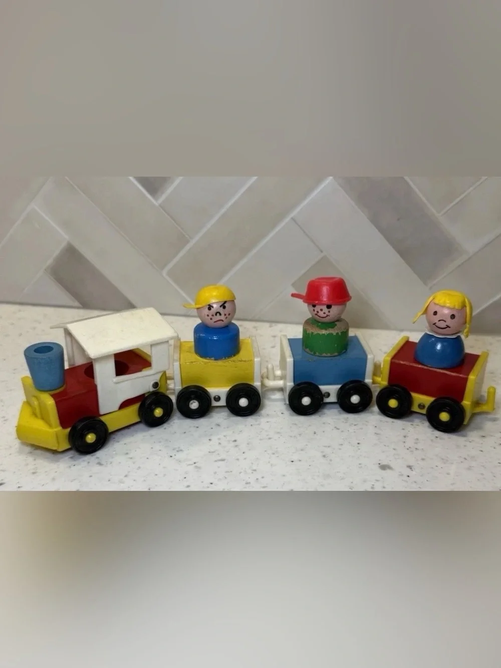 Vintage RARE 1963 Fisher Price Little People #719 Wooden Train Choo-Choo